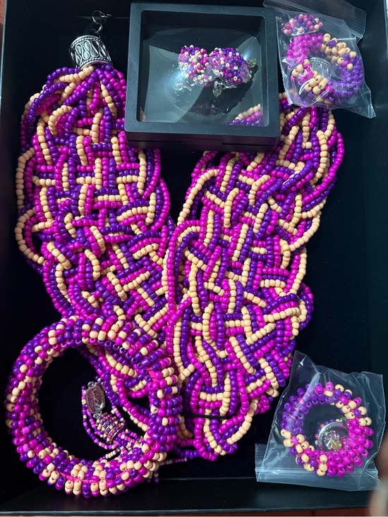 Sassy Jones Jewelry - Sassy Jones Purple and Beige Beaded Necklace & Bracelet Set